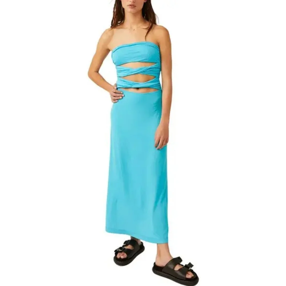 Free People free-est Embrace Strapless Convertible Maxi Dress in Scuba Blue at Nordstrom, Size Large